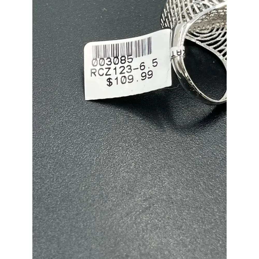 Sterling Silver 925 Pave CZ Concave Weave Spider Web Ring‎ Sz 7 New